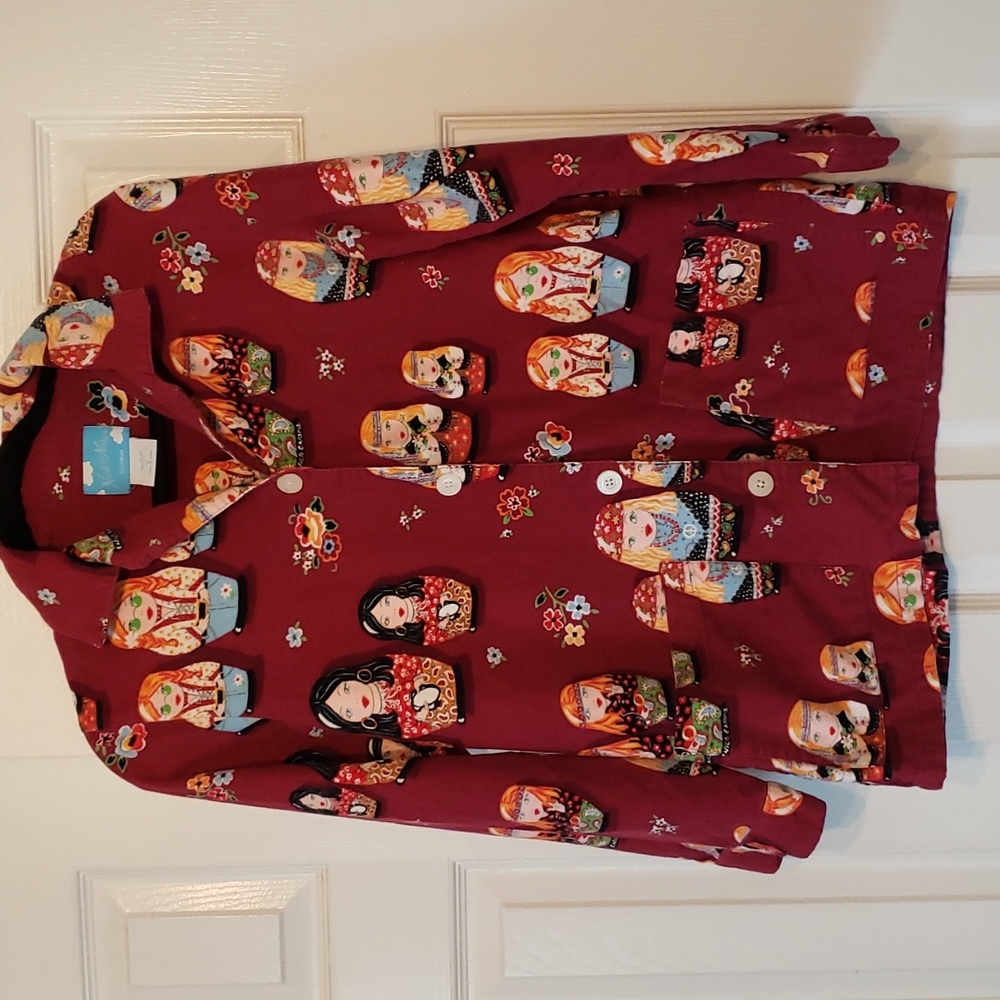NICK&NORA RARE MATRYOSHKA HIPPIE/RUSSIAN DOLL TOP ONLY, FLANNEL, SZ S, RARE